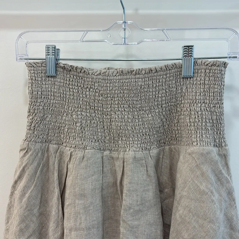 Smocked Waist A-Line Mini Skirt - Cream